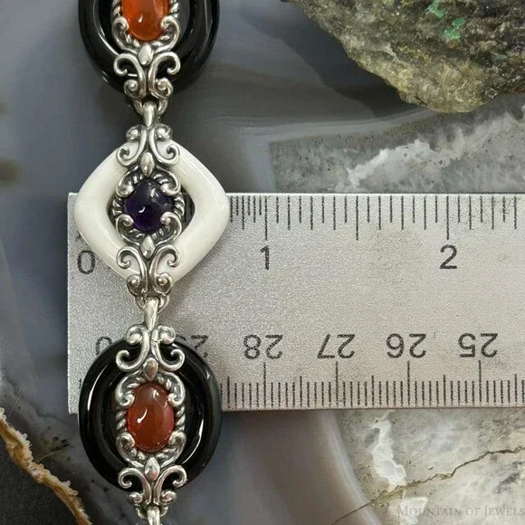 Carolyn Pollack Sterling Silver White & Black Agate Link Bracelet For Women